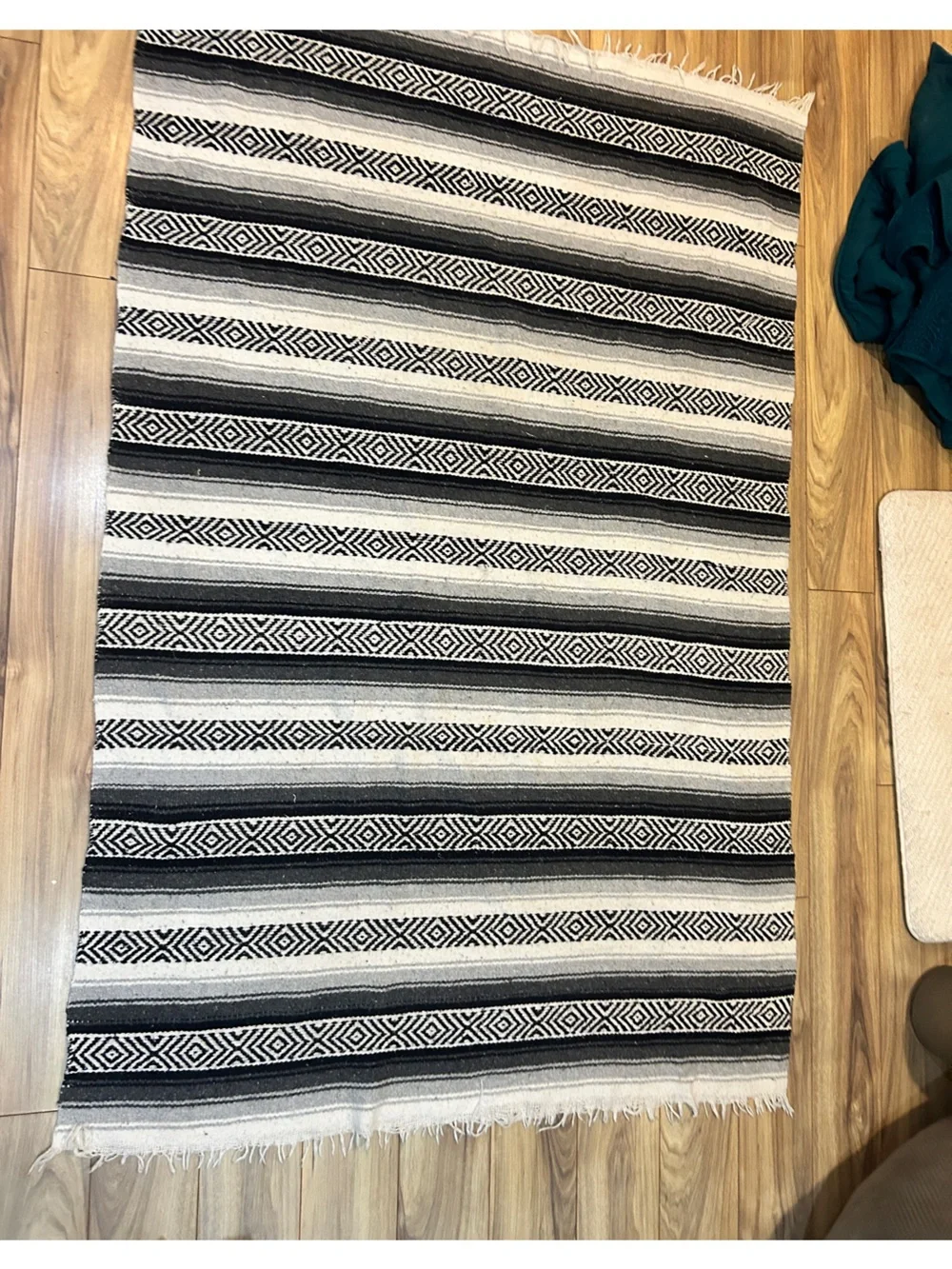 Black & White Striped Geometric Area Rug, throw, whatever you want! 70x52”